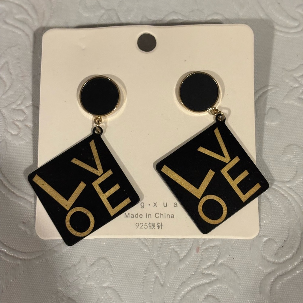 Black and Gold Tile Earrings